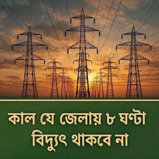 কাল যে জেলায় ৮ ঘন্টা বিদ্যুৎ থাকবে না... See more